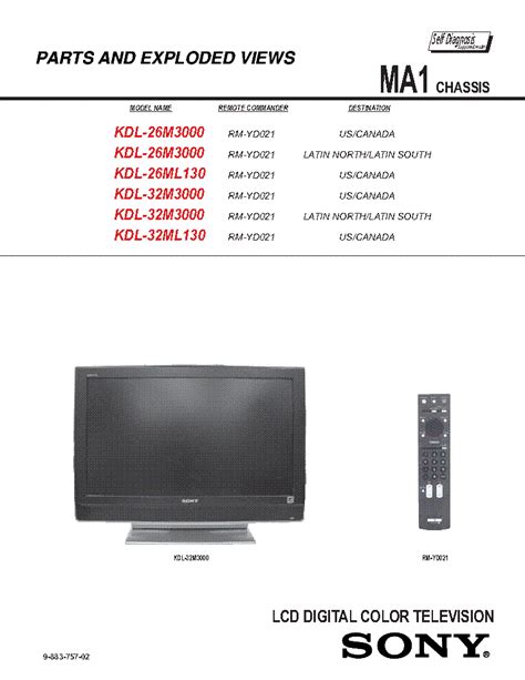 Sony Kdl 26m3000 32m3000 26ml130 32ml130 Service Manual Repair Guide