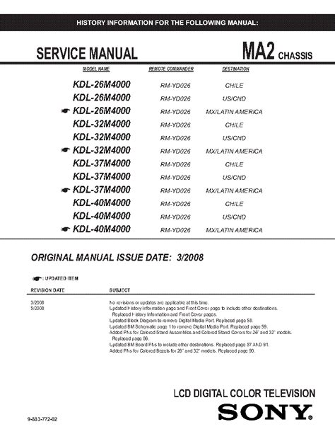 Sony Kdl 26m4000 32m4000 37m4000 40m4000 Service Manual Repair Guide