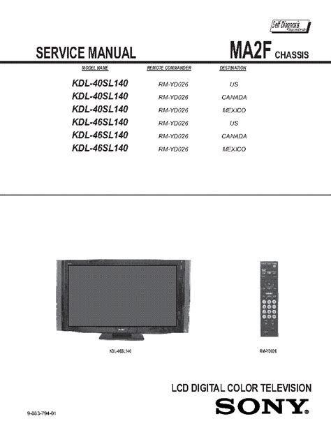 Sony Kdl 40sl140 Kdl 46sl140 Lcd Tv Service Repair Manual