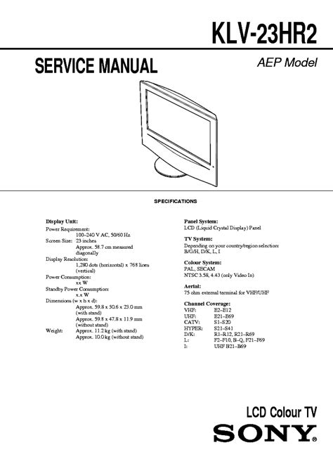 Sony Klv 23hr2 Tv Service Manual Download