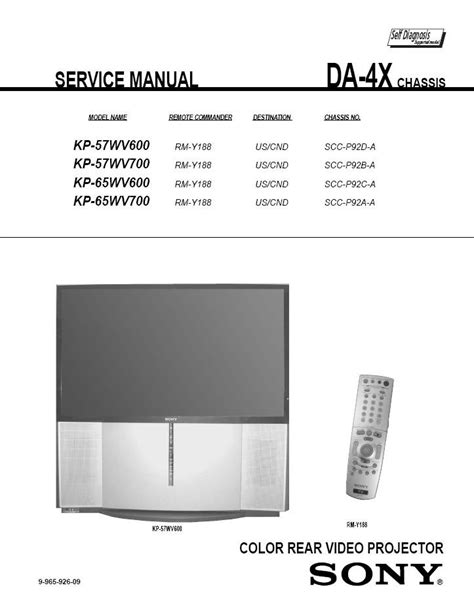 Sony Kp 57wv600 Kp 57wv700 Kp 65wv6 00 Kp 65wv700 Projector Tv Service Manual Download