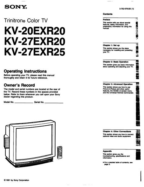 Sony Kv 20exr20 Tv Service Manual Download