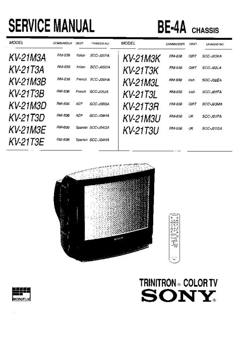 Sony Kv 21xru Kv 21xrtu Color Tv Repair Manual