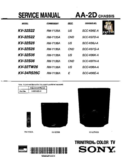 Sony Kv 32s22 26 36 Tw26 Kv 34rs26 Trinitron Tv Service Manual Download