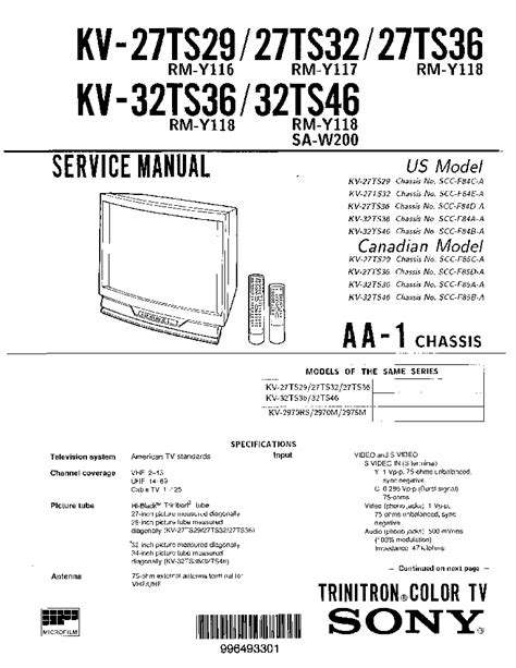 Sony Kv 32ts36 Kv 32ts46 Trinitron Color Tv Repair Manual