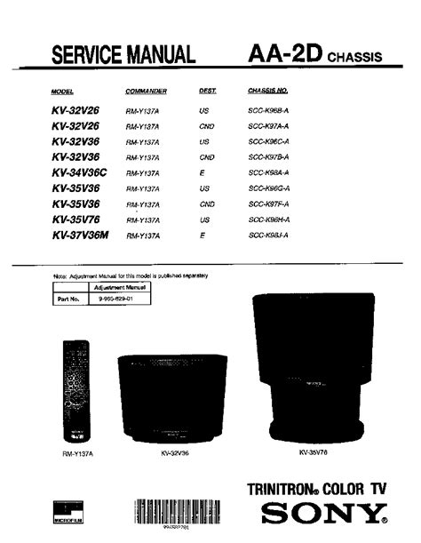 Sony Kv 32v26 36 Kv 34v36 Kv 35v36 76 Kv 37v36 Trinitron Tv Service Manual Download