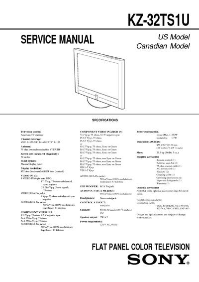 Sony Kz 32ts1u Flat Panel Color Tv Service Manual