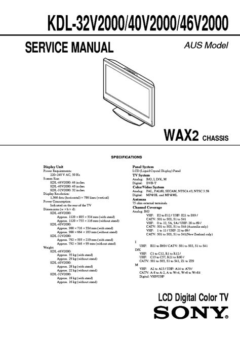 Sony Lcd Tv Kdl 32v2000 40v2000 46v2000 Service Manual Download