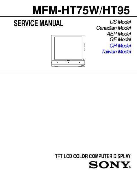 Sony Mfm Ht75w Mfm Ht95 Tft Lcd Color Computer Display Service Manual