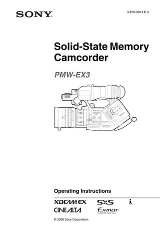 Sony Pmw Ex3 Memory Camcorder Service Manual