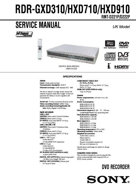 Sony Rdr Gxd310 Hxd710 Hxd910 Service Manual Repair Guide