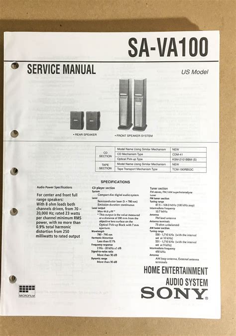 Sony Sa Va100 Audio System Service Manual