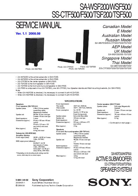 Sony Sa Wsf200 Wsf500 Service Manual Download