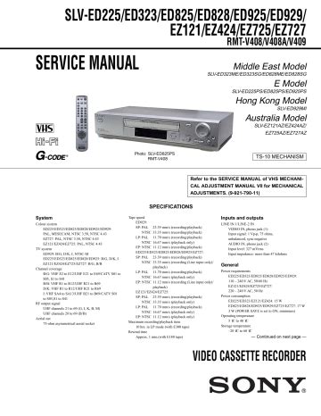 Sony Slv Ed225 Ed323 Ed825 Ed828 Ed 925 Ed929 Service Manual