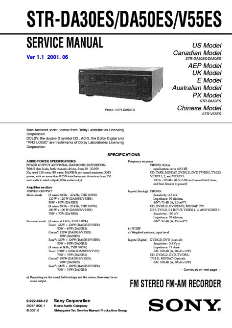 Sony Str Da30es Da50es V55es Service Manual