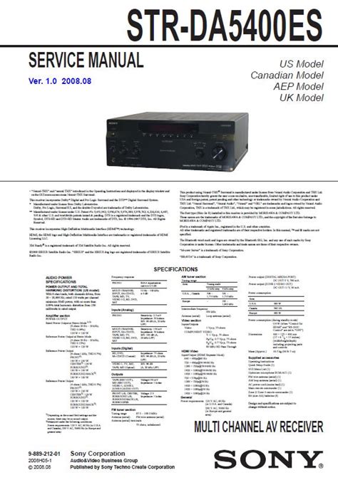 Sony Str Da5400es Av Receiver Service Manual