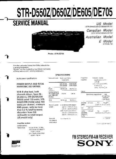 Sony Str De605 De705 Service Manual