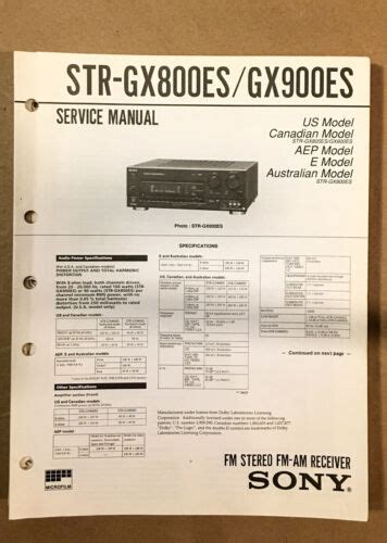 Sony Str Gx800es Gx900es Service Manual