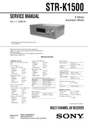 Sony Str K1500 Multi Channel Av Receiver Service Manual