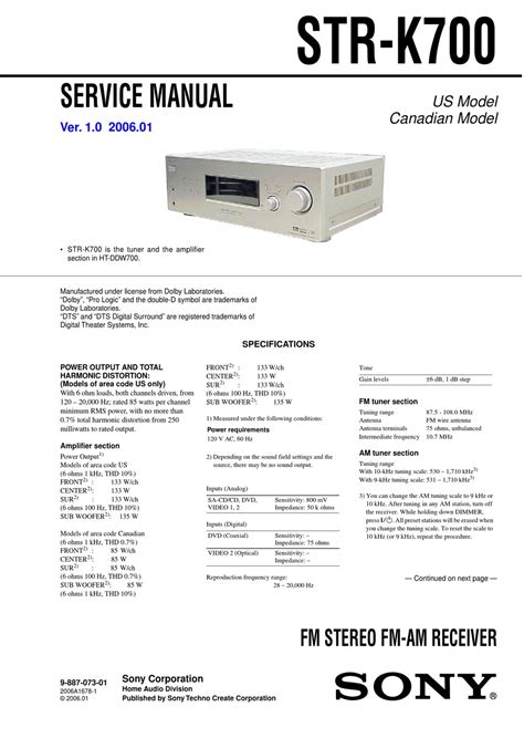 Sony Str Ks500 Fm Stereo Fm Am Receiver Service Manual