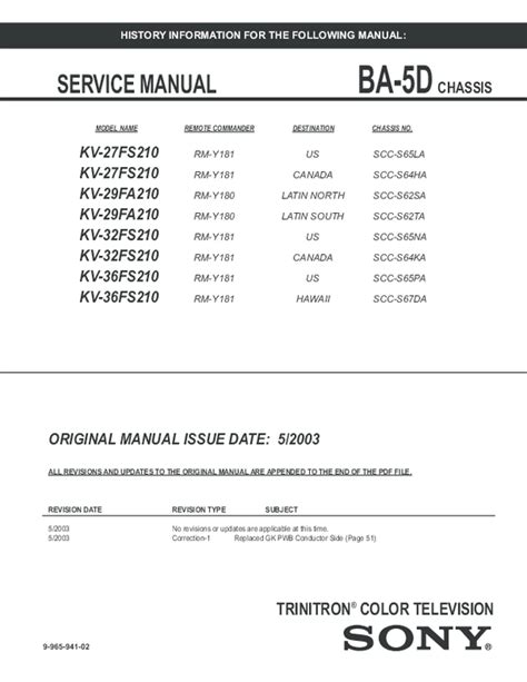 Sony Triniton Color Television Service Manual Ba 5d Chassis Service Manual