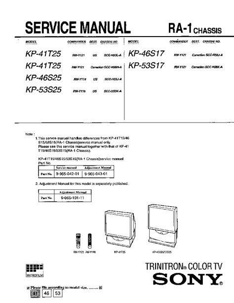 Sony Trinitron Kp 41t25 46s25 46s17 53s25 53s 17 Service Manual