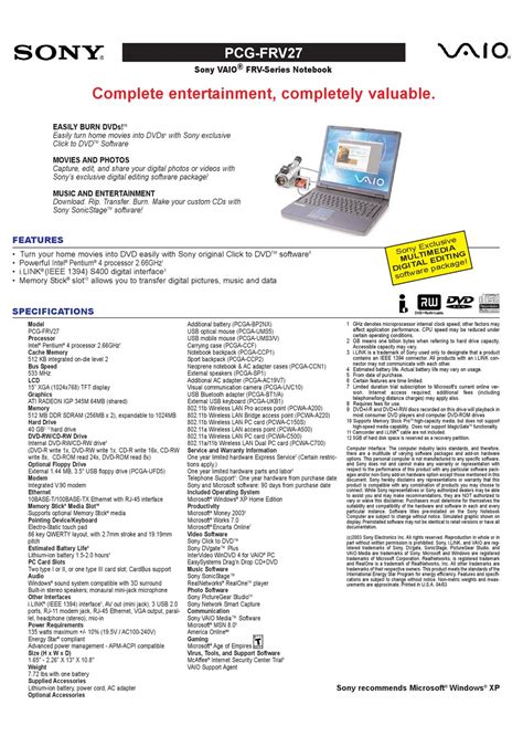 Sony Vaio Fr Frv Series Laptop Service Repair Manual