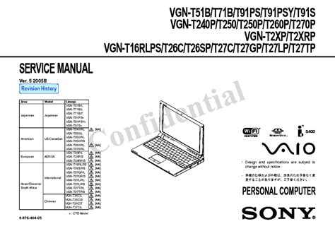 Sony Vgn T16rlps Vgn T250 Vgn T250p Vgn T260p Service Manual