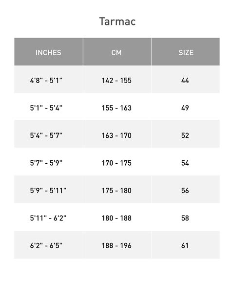 Specialized Tarmac Size Chart