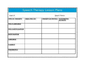 Speech Pathology Lesson Plan Template