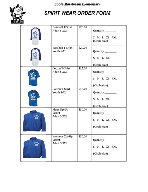 Spirit Wear Order Form Template