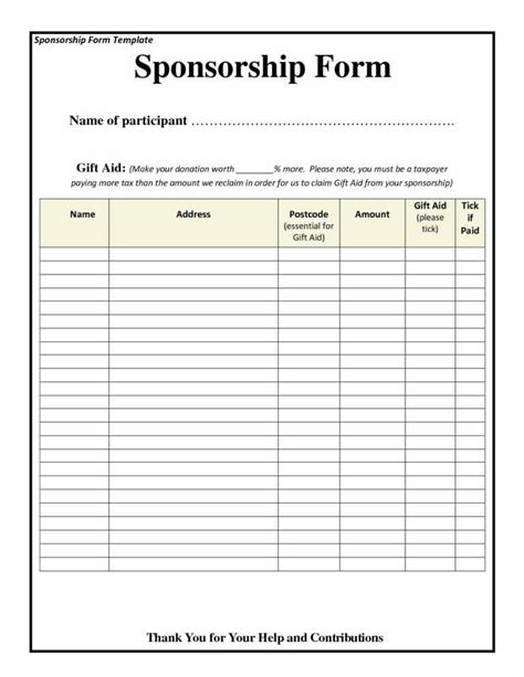 Sponsor Form Template Free