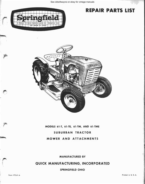 Springfield Tractor 61 Series Parts Manual