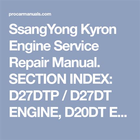 Ssangyong Euro Iv D27dtp D27dt D20dt G32d G23d Full Service Repair Manual