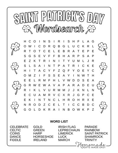 St Patricks Day Word Search Free Printable