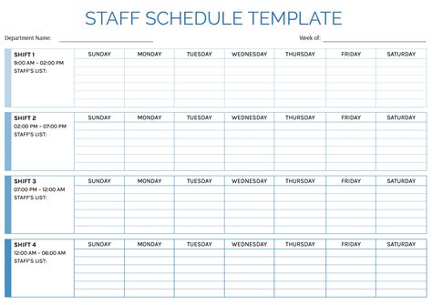 Staff Calendar Template