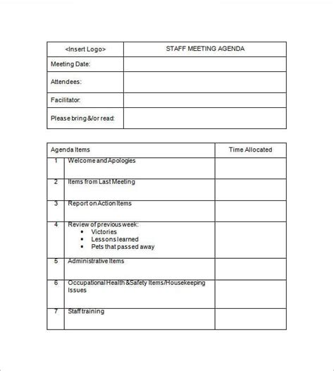Staff Meeting Notes Template