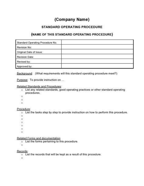 Standard Operating Procedures Template Free