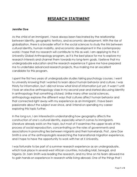 Statement Of Research Template