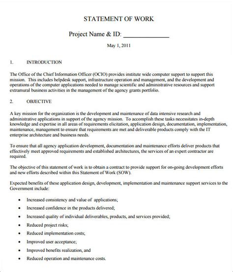 Statement Of Work Agreement Template
