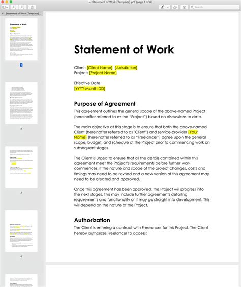 Statement Of Work For Software Development Template