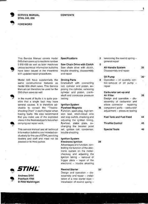 Stihl 045 Pdf Power Tool Service Manual Download