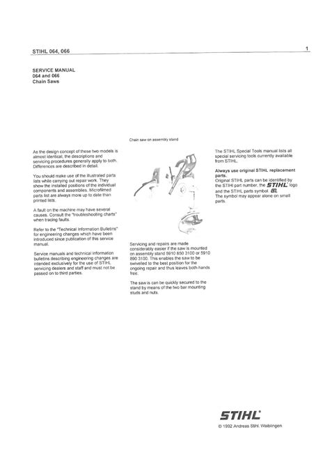 Stihl 064 066 Chain Saws Service Repair Manual Instant Download