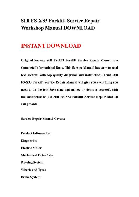 Still Fs X33 Forklift Service Repair Workshop Manual Download