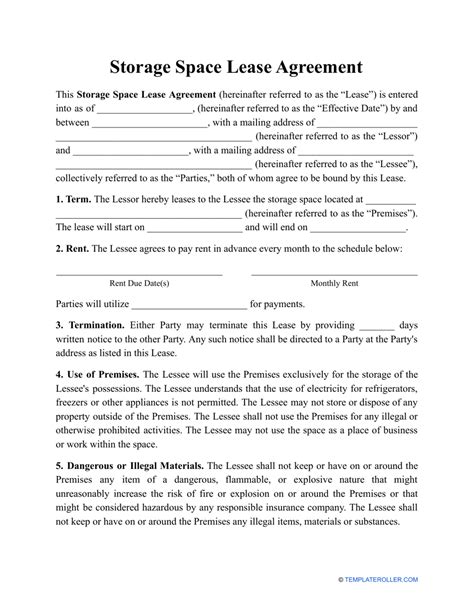 Storage Unit Lease Agreement Template
