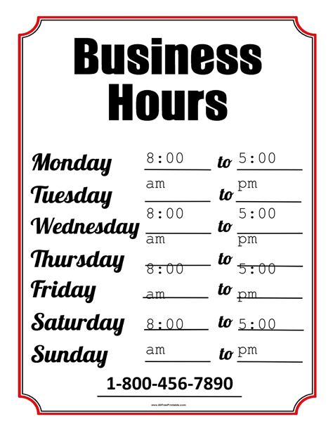 Store Hours Template