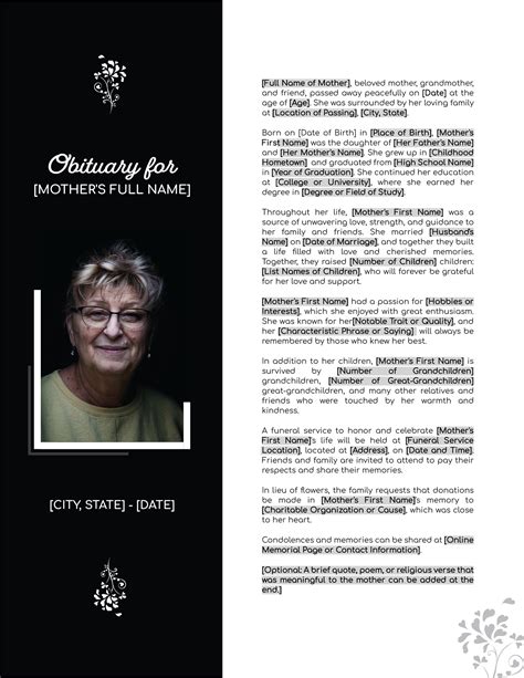 Structured Obituary Outline Template