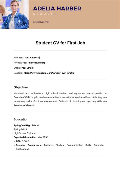 Student Cv Template For First Job