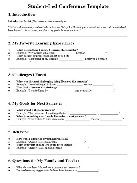 Student Led Conference Template