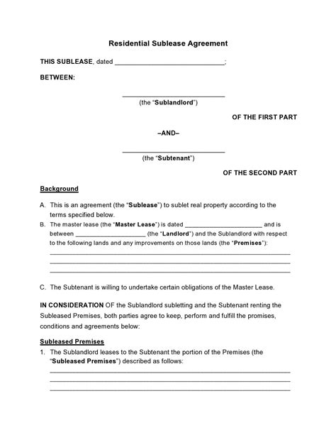 Sub Tenancy Agreement Template